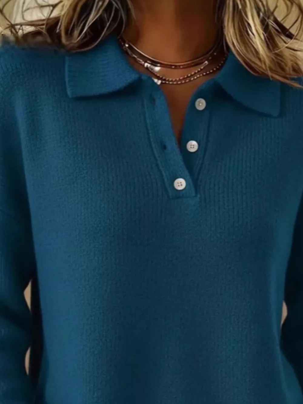 Full Size Button Detail Drop Shoulder Sweater Plus Size, image 21