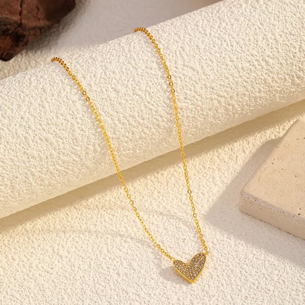 18K Gold-Plated Rhinestone Heart Necklace, image 3