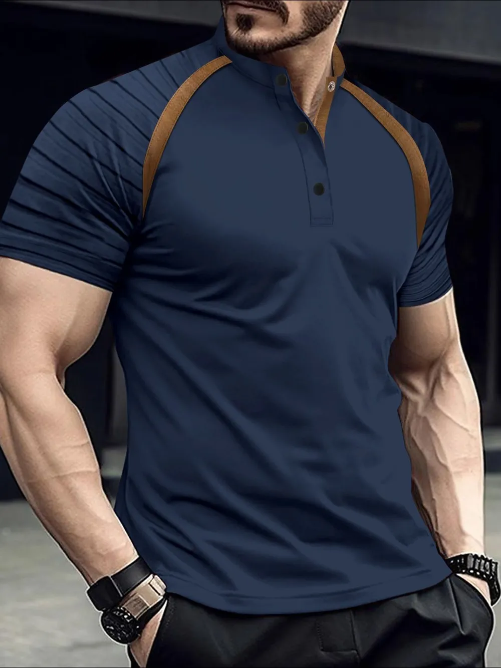 Men's Full Size Button Detail Short Sleeve Polo Plus Size, image 7