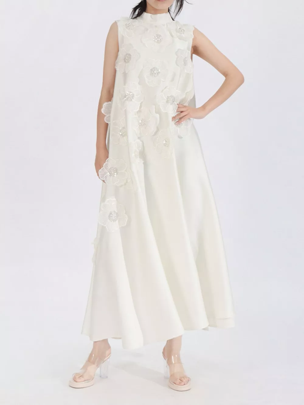Floral Embellished Sleeveless Maxi Dress
