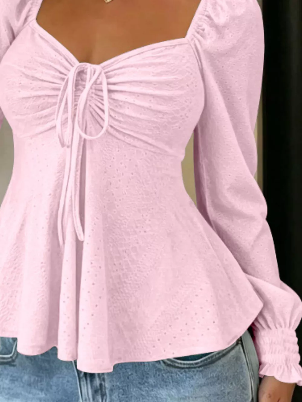 Ruched Sweetheart Neck Long Sleeve Top, image 24