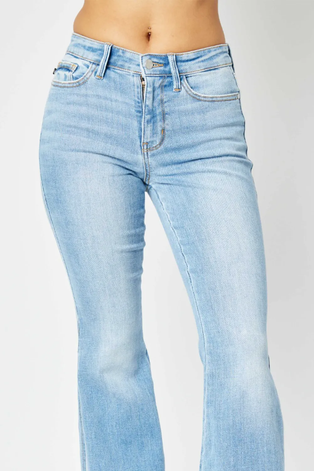 Full Size Mid Rise Raw Hem Slit Flare Jeans, image 4