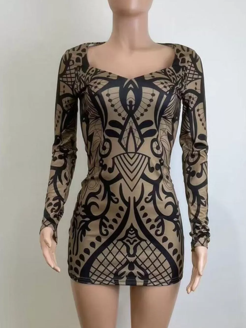 Abstract Print Long Sleeve Mini Dress, image 3