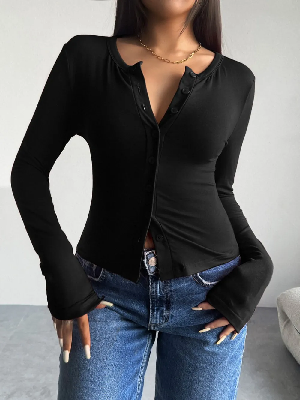 Button Up Long Sleeve T-Shirt, image 7
