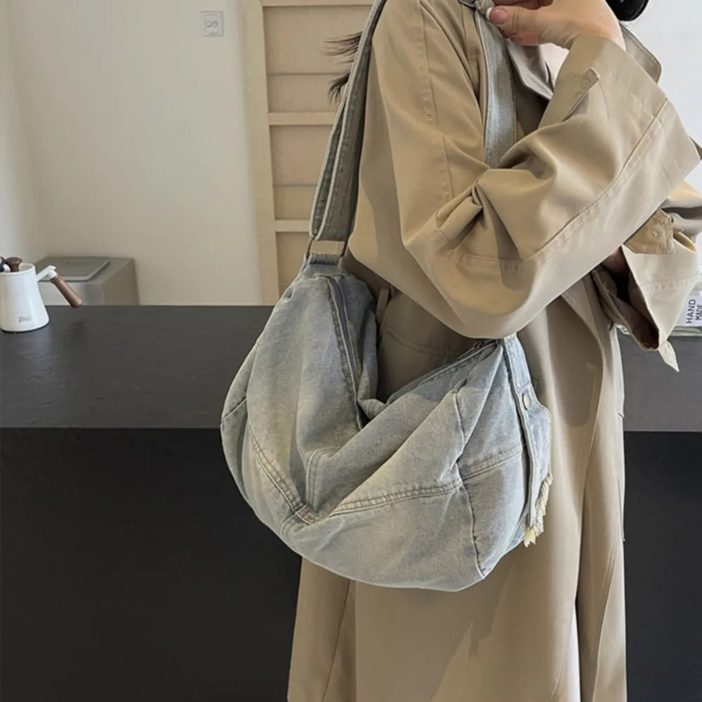 Adjustable Strap Denim Tote Bag, image 6