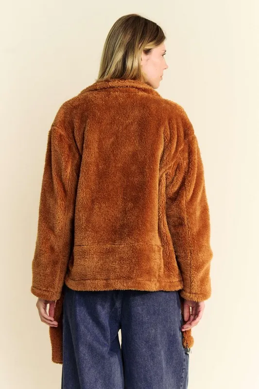 Fuzzy Zip Up Collared Neck Jacket, image 2