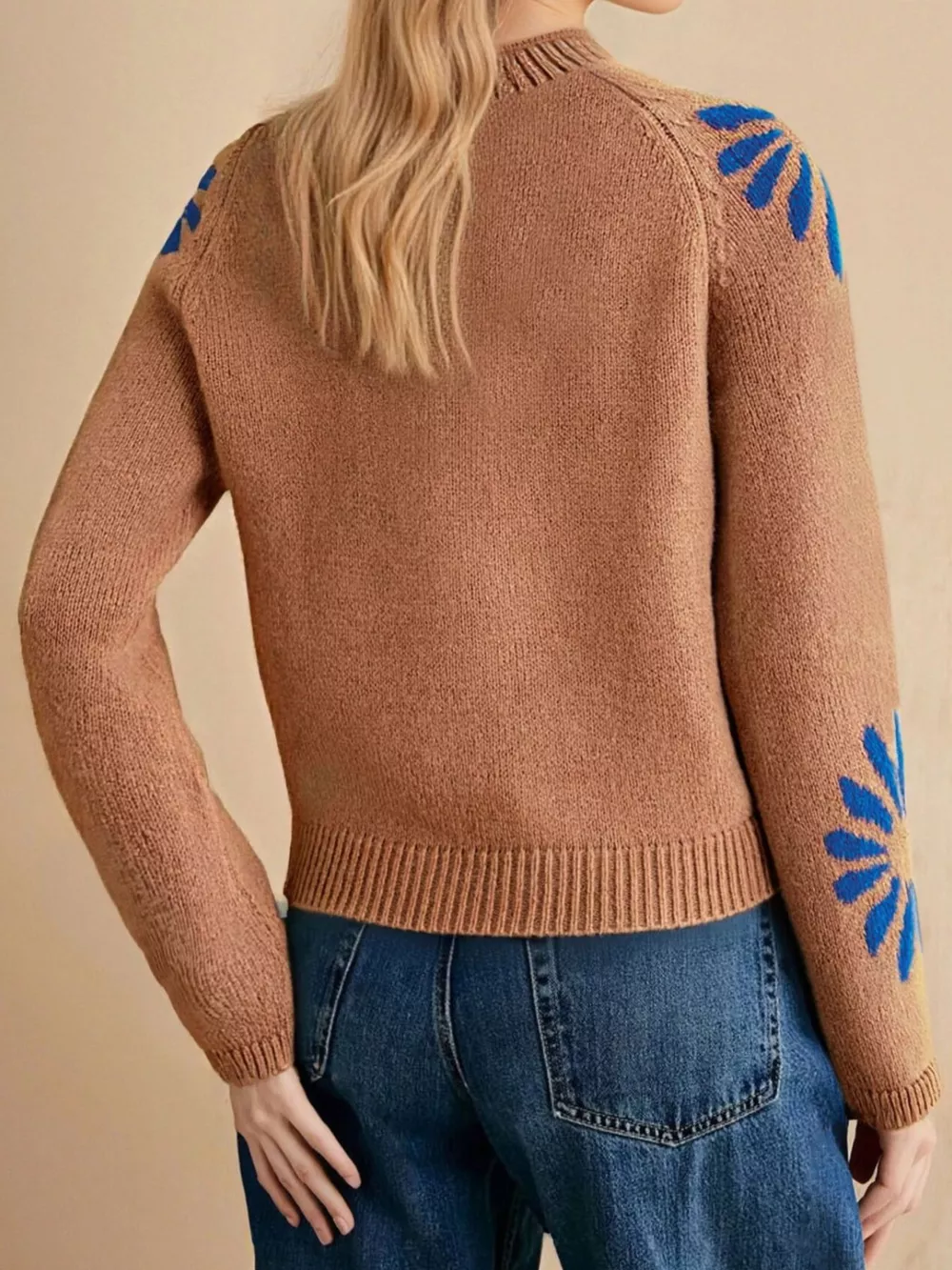 Flower Mock Neck Raglan Sleeve Sweater, image 5