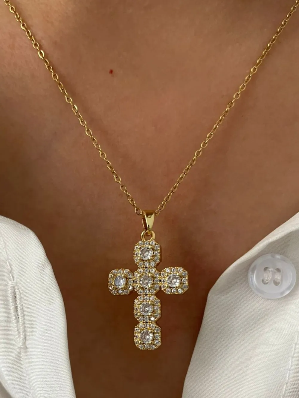 Stainless Steel Inlaid Zircon Cross Necklace, image 3