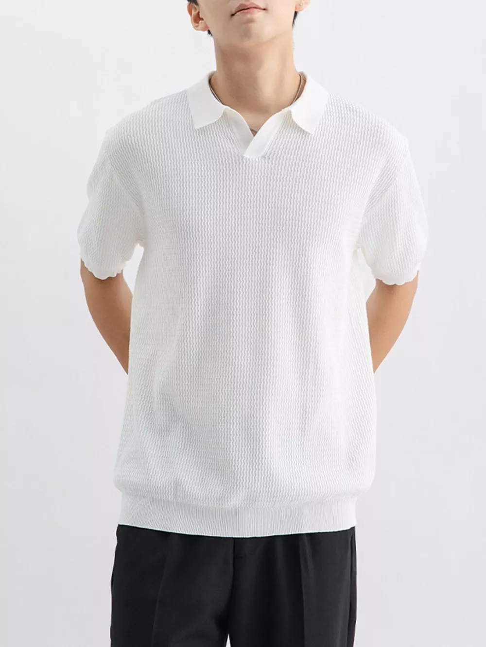 Men's Plus Size Textured Knit Short Sleeve Polo, image 7