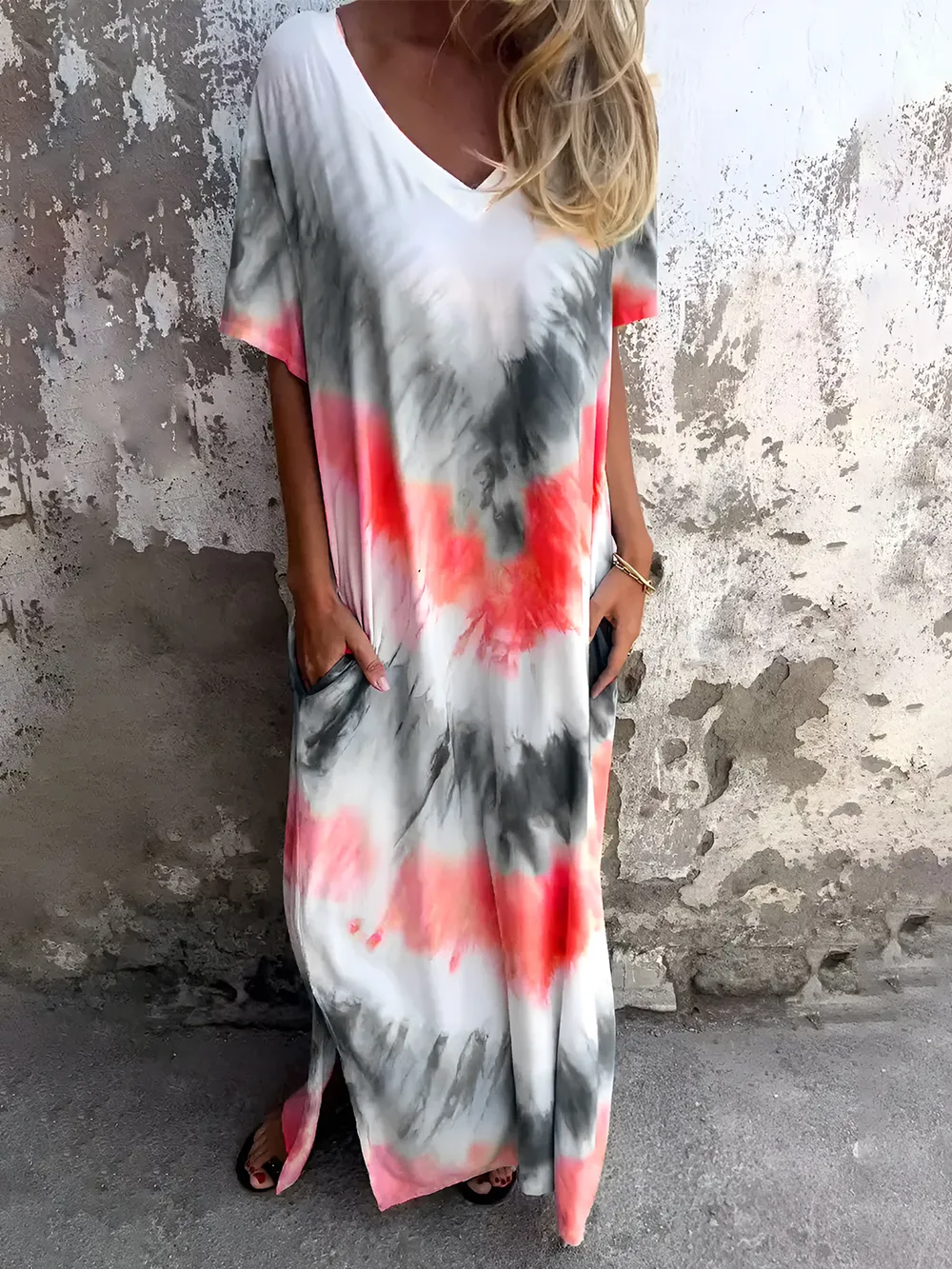 Full Size Pocketed Tie-Dye Short Sleeve Dress, image 18