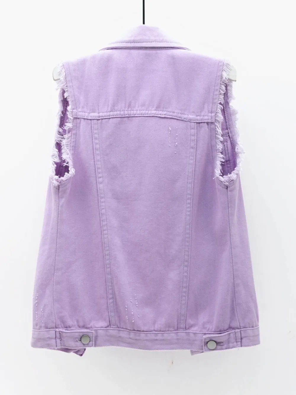 Full Size Button Down Raw Hem Sleeveless Denim Jacket Plus Size, image 22