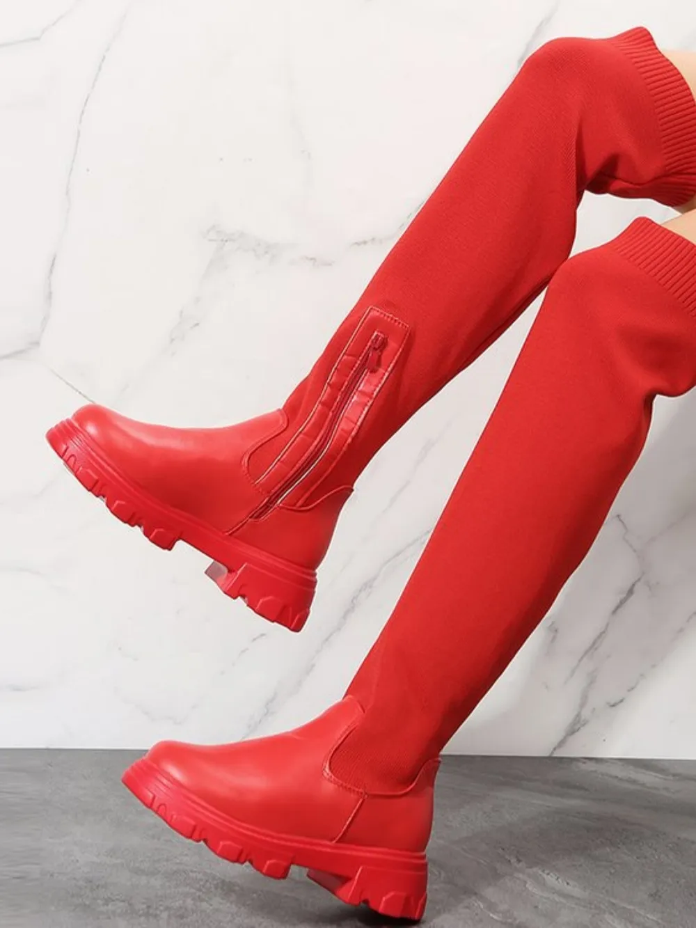 PU Leather Round Toe Platform Boots, image 4