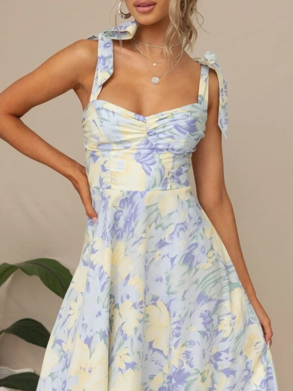 Tie-Shoulder Sweetheart Neck Summer Dress, image 11