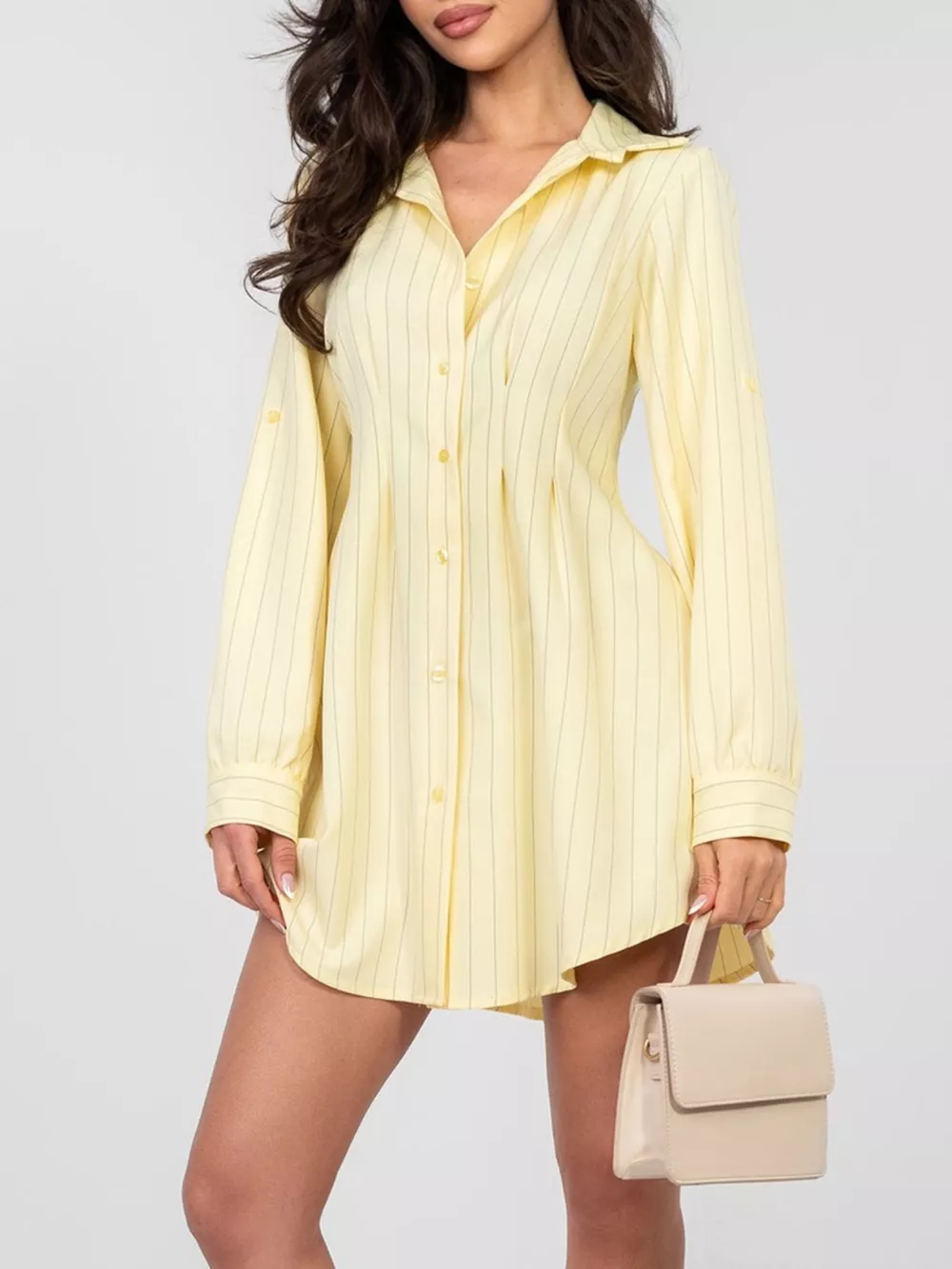 Striped Button-Down Mini Dress, image 9
