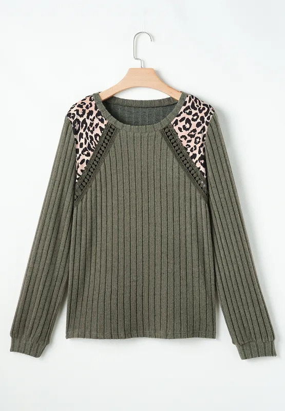 Leopard Round Neck Long Sleeve T-Shirt, image 12