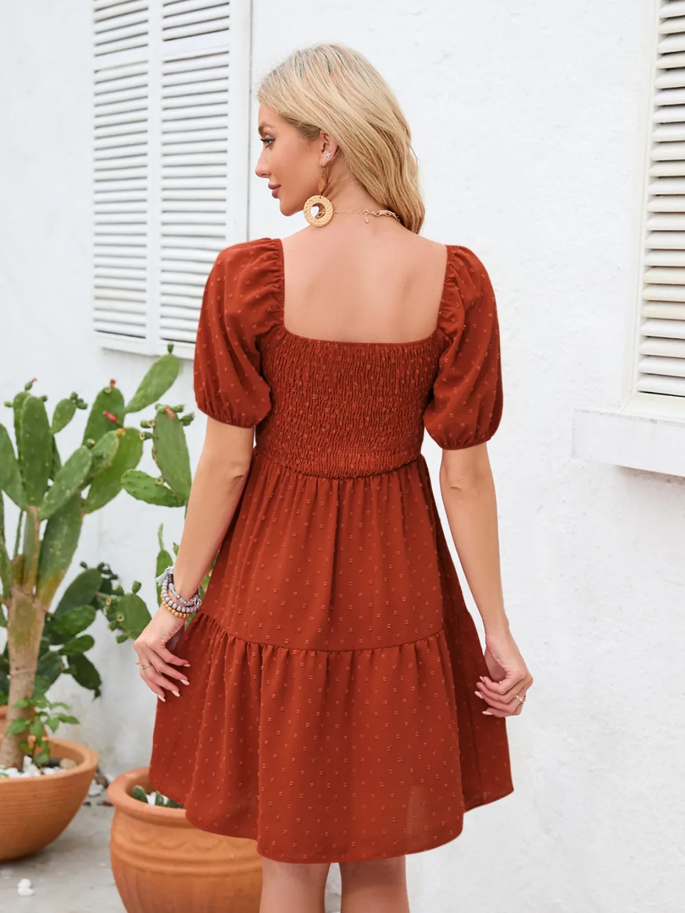 Swiss Dot Smocked Square Neck Dress, image 9