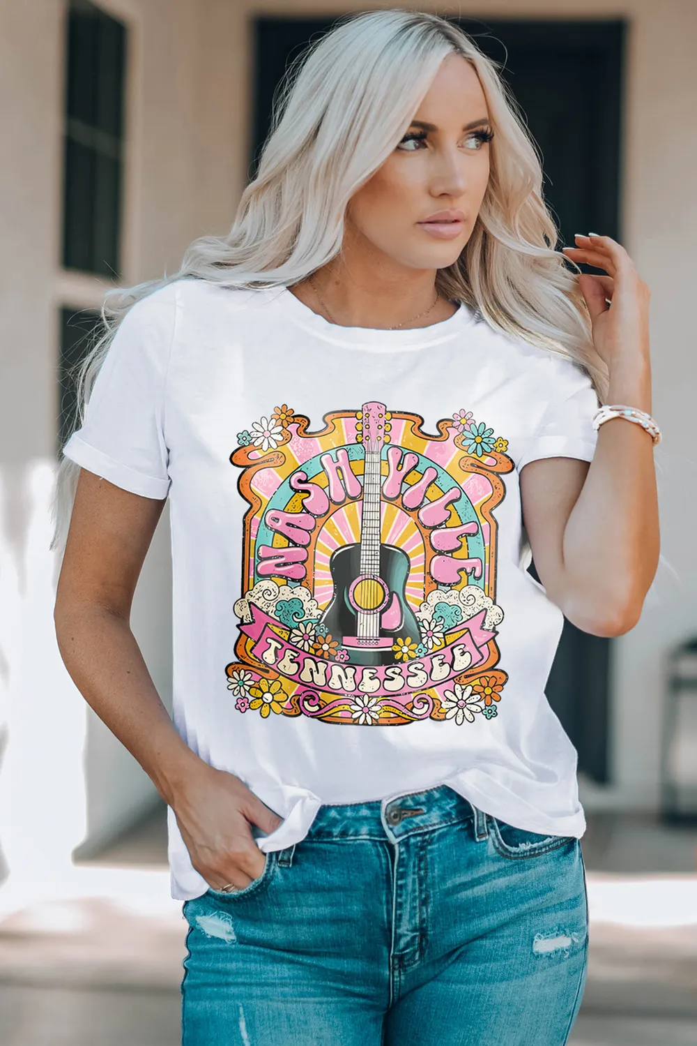 Graphic Round Neck Short Sleeve T-Shirt, image 4