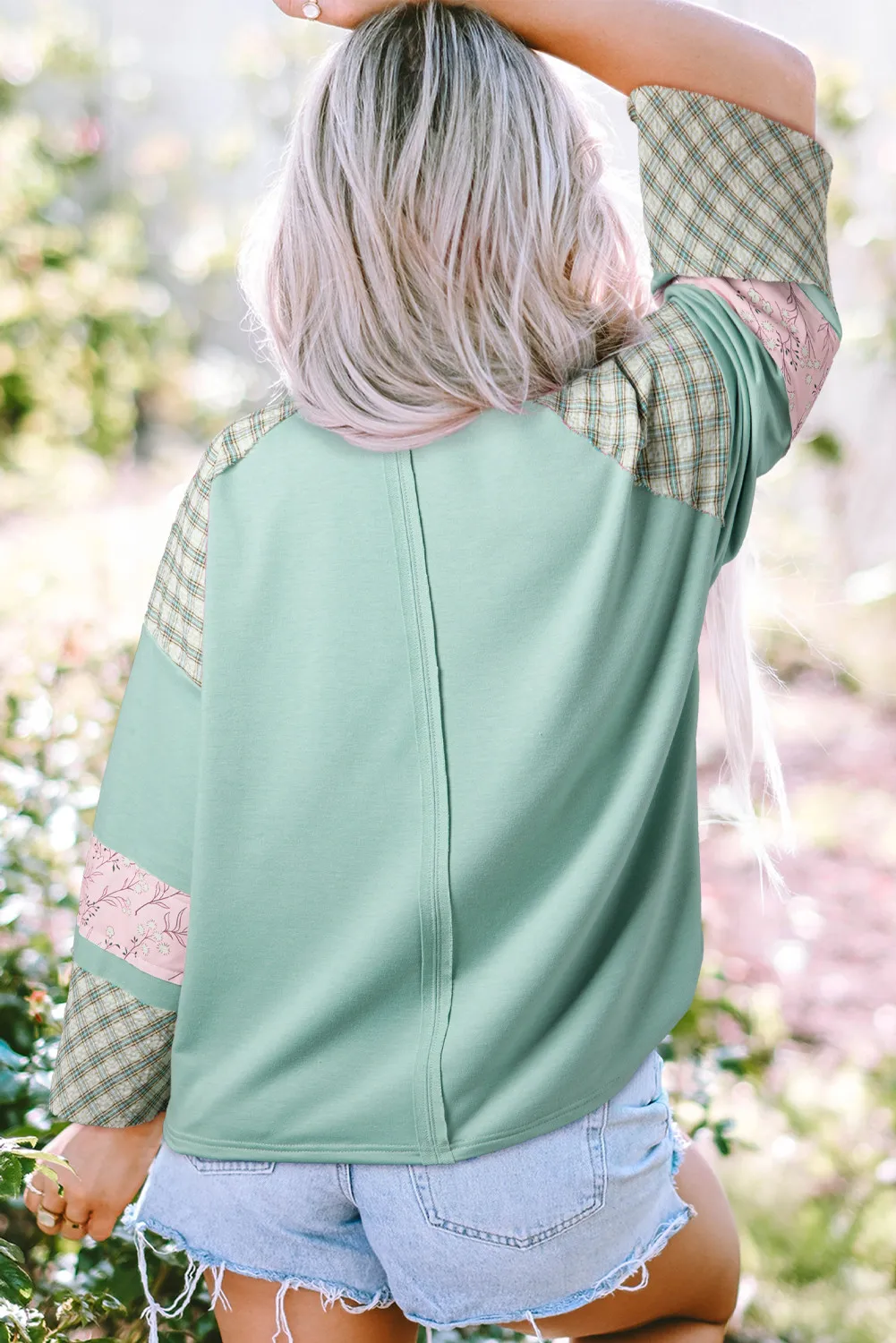 Heart Plaid Round Neck Long Sleeve Blouse, image 8