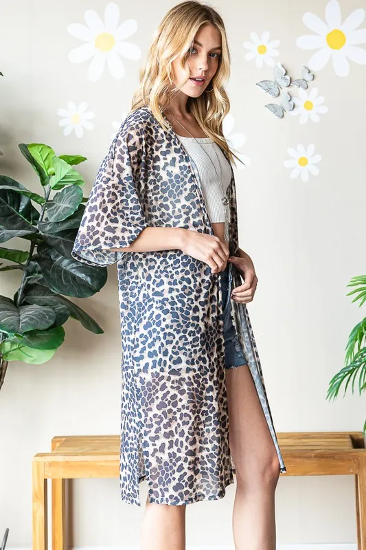Full Size Leopard Open Front Cardigan Plus Size, image 8