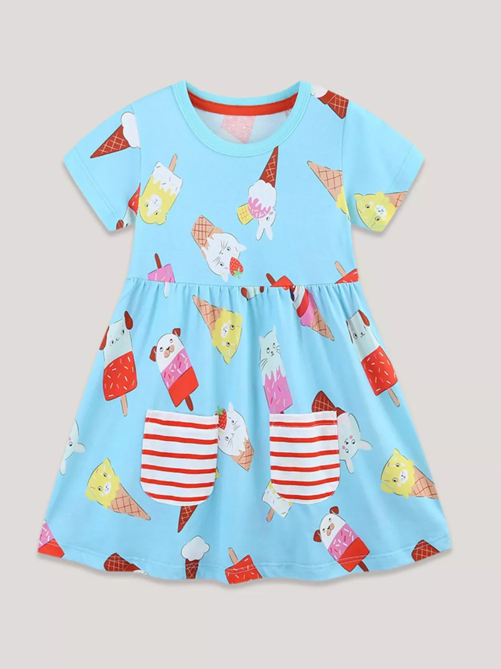 Children's Ice Cream Print Short Sleeve Dress
