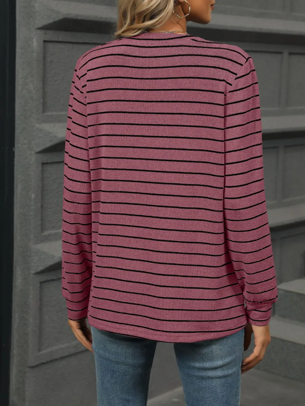 Striped Henley T-Shirt with Button Detail, image 28