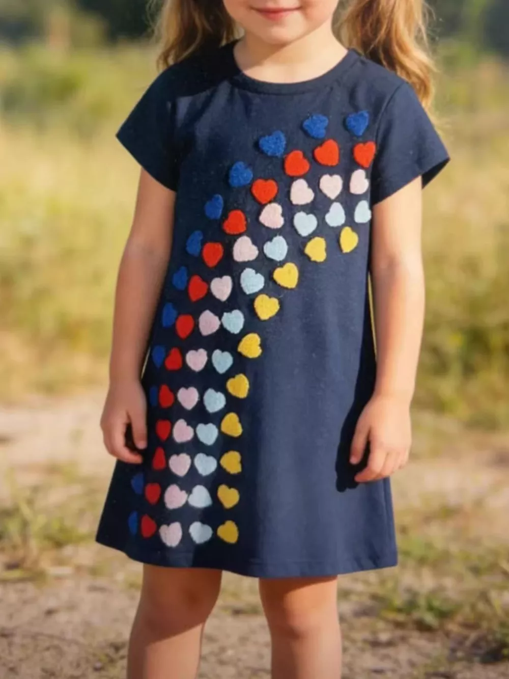 Children's Heart Applique Short Sleeve Dress