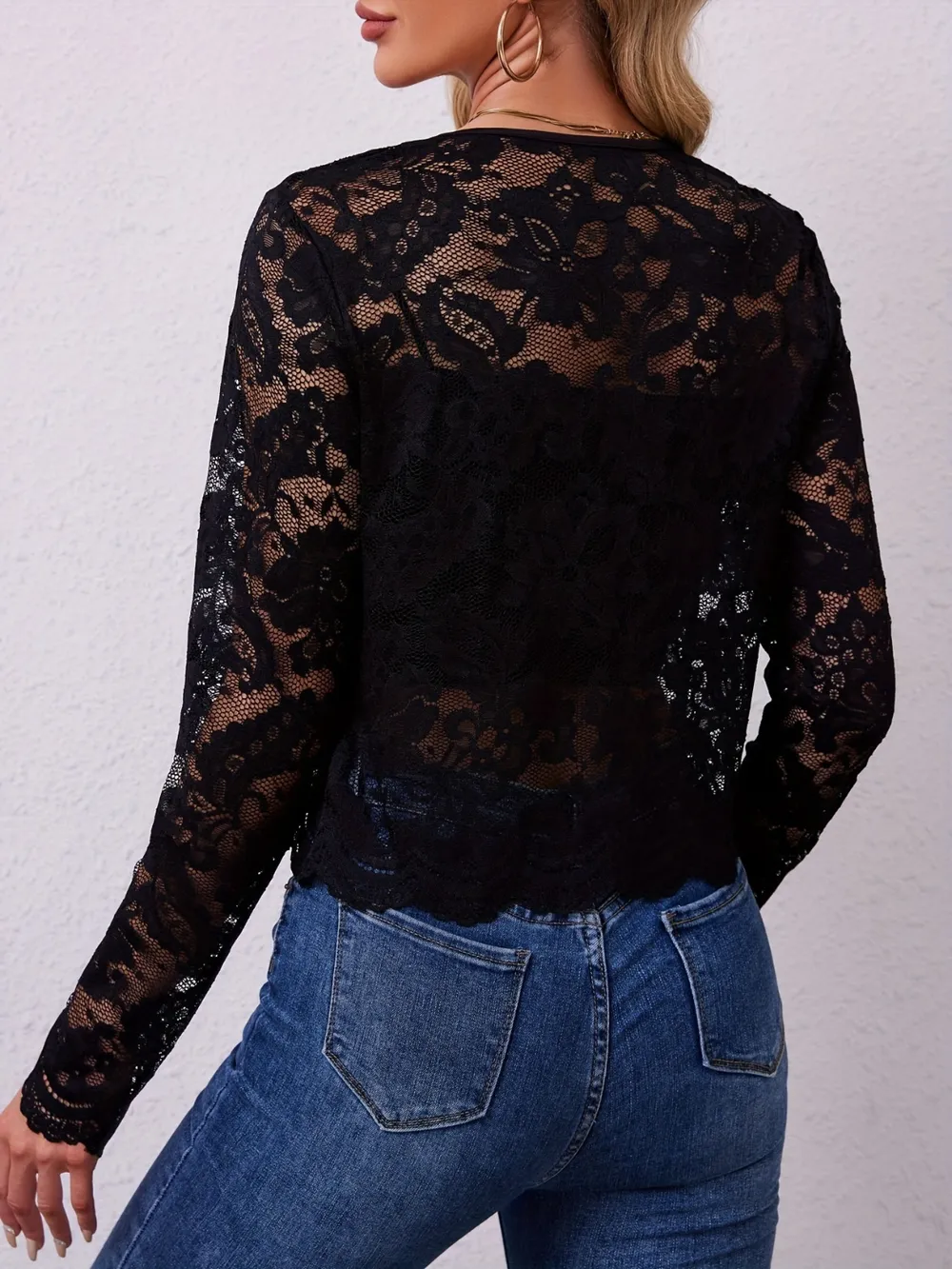 Lace Open Front Long Sleeve Jacket, image 5