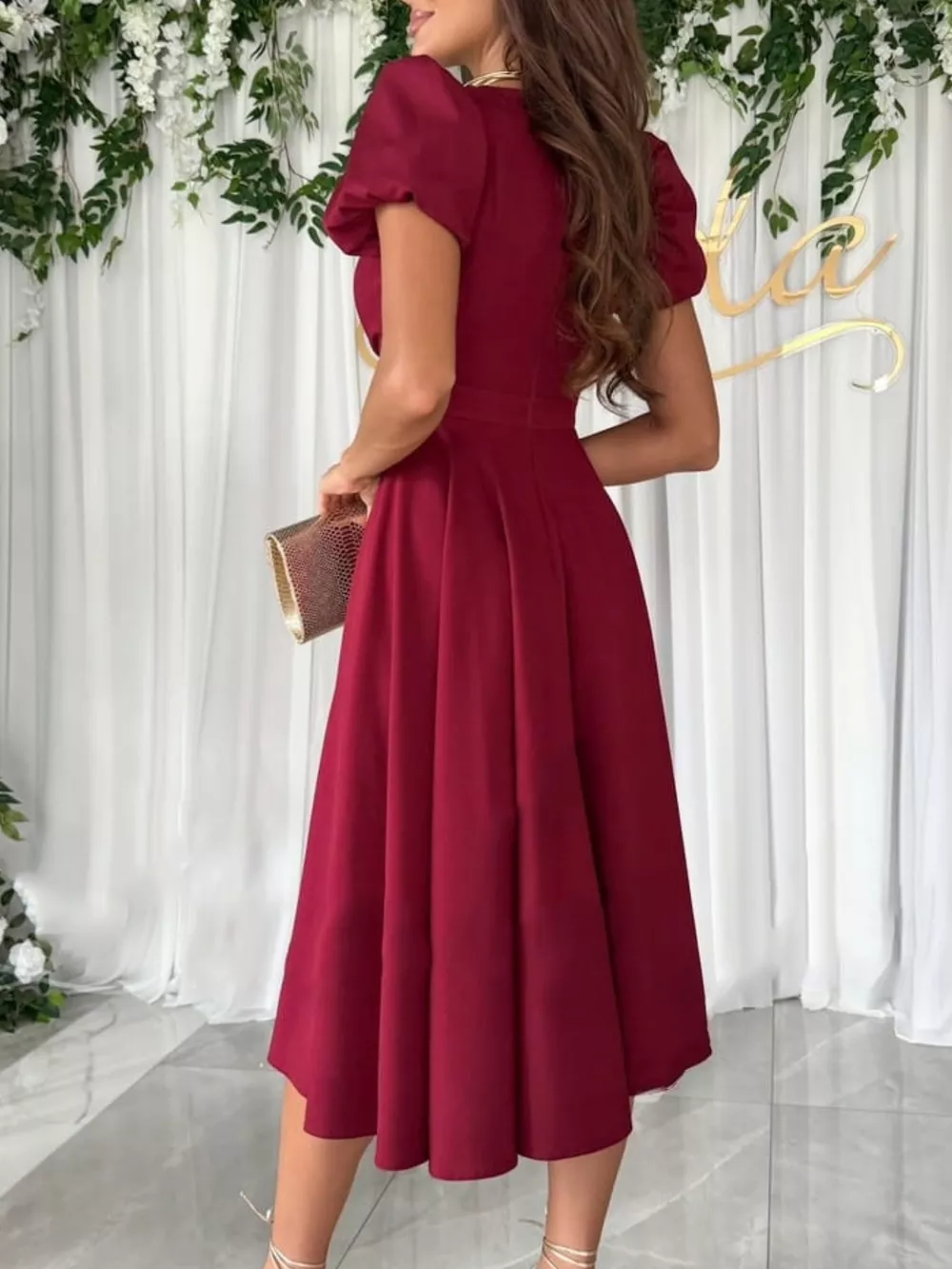 Surplice Puff Sleeve Midi Dress, image 2
