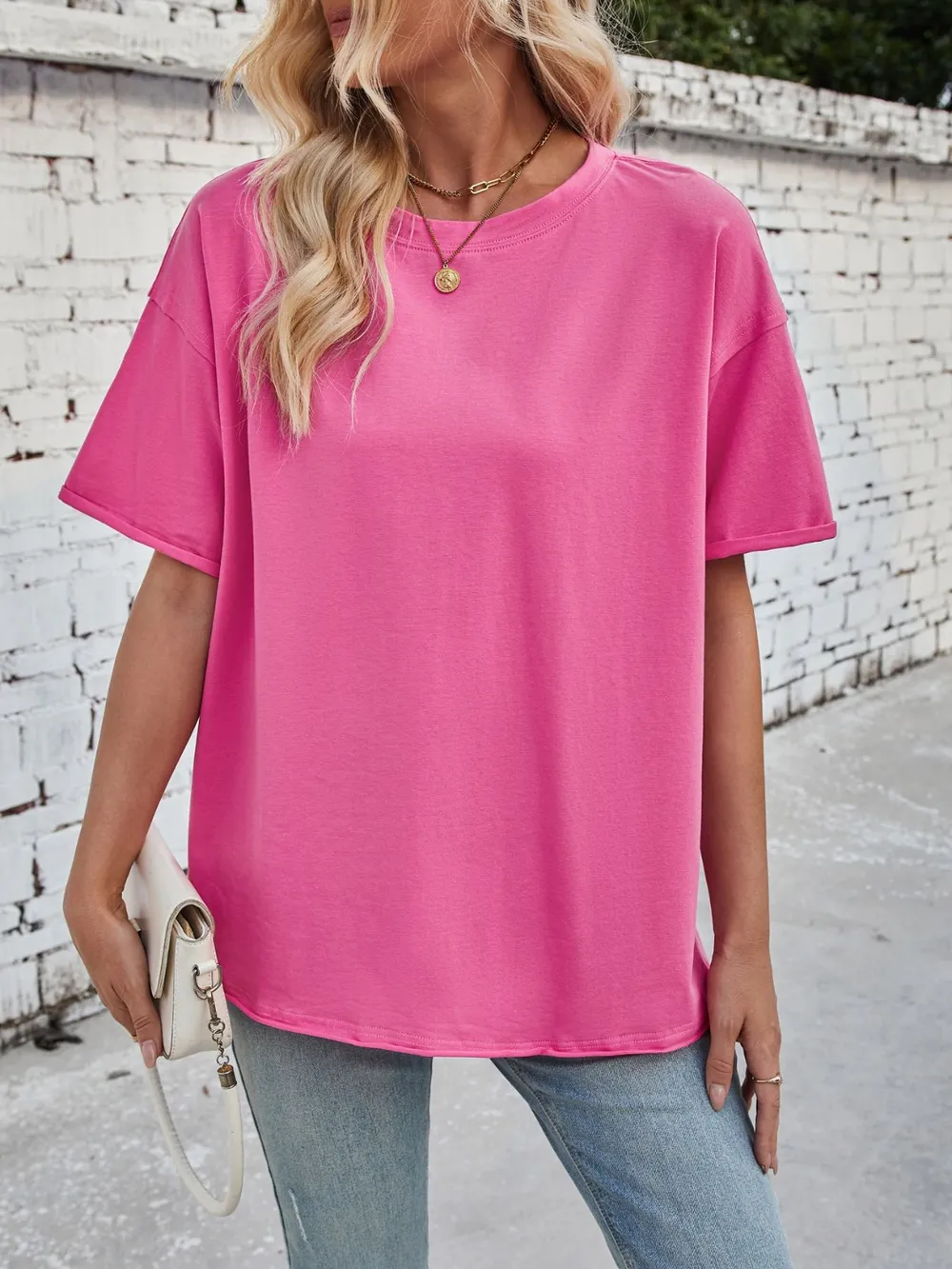 Exposed Seam Round Neck Half Sleeve T-Shirt, image 23