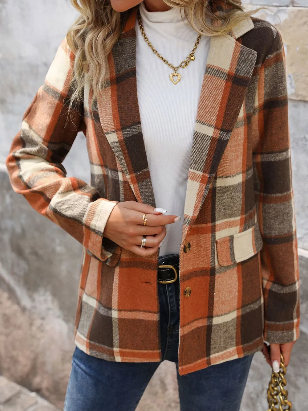 Plaid Button Down Lapel Collar Blazer, image 8