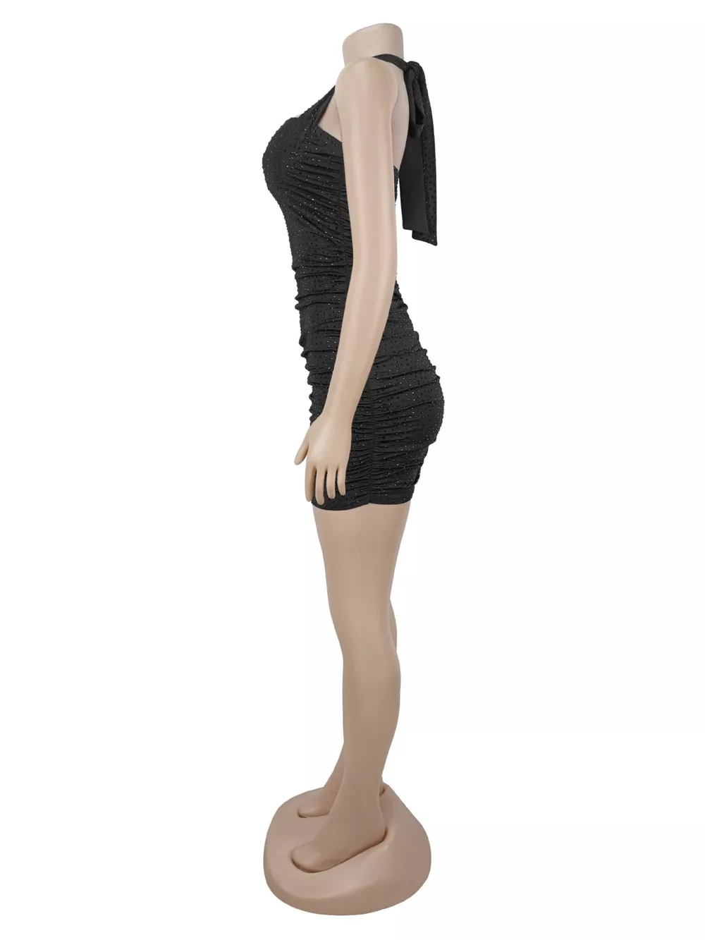 Rhinestone Ruched Halter Neck Bodycon Mini Dress, image 6