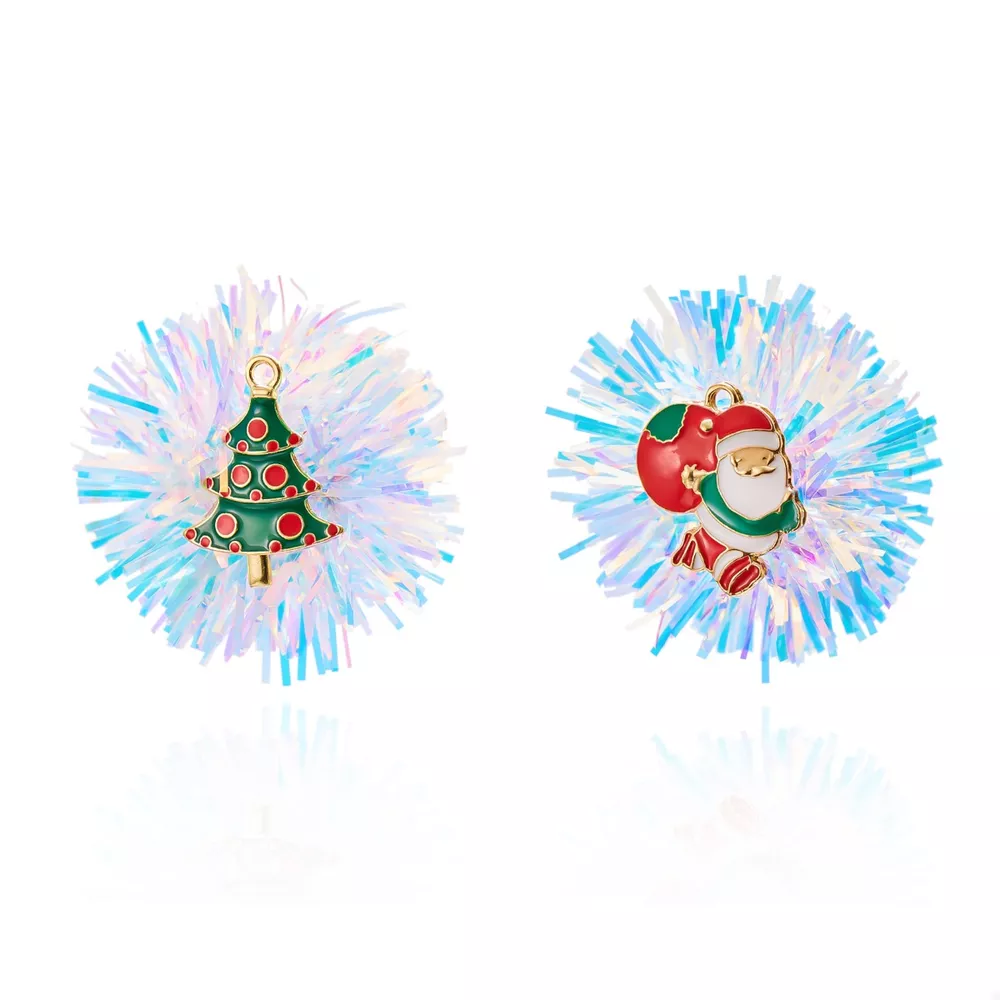 Christmas Asymmetrical Tinsel Ball Earrings, image 10