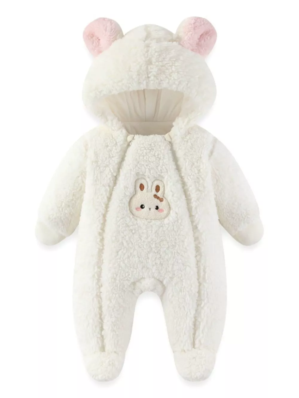 Cute Bunny Hooded Fleece One-Piece, image 2