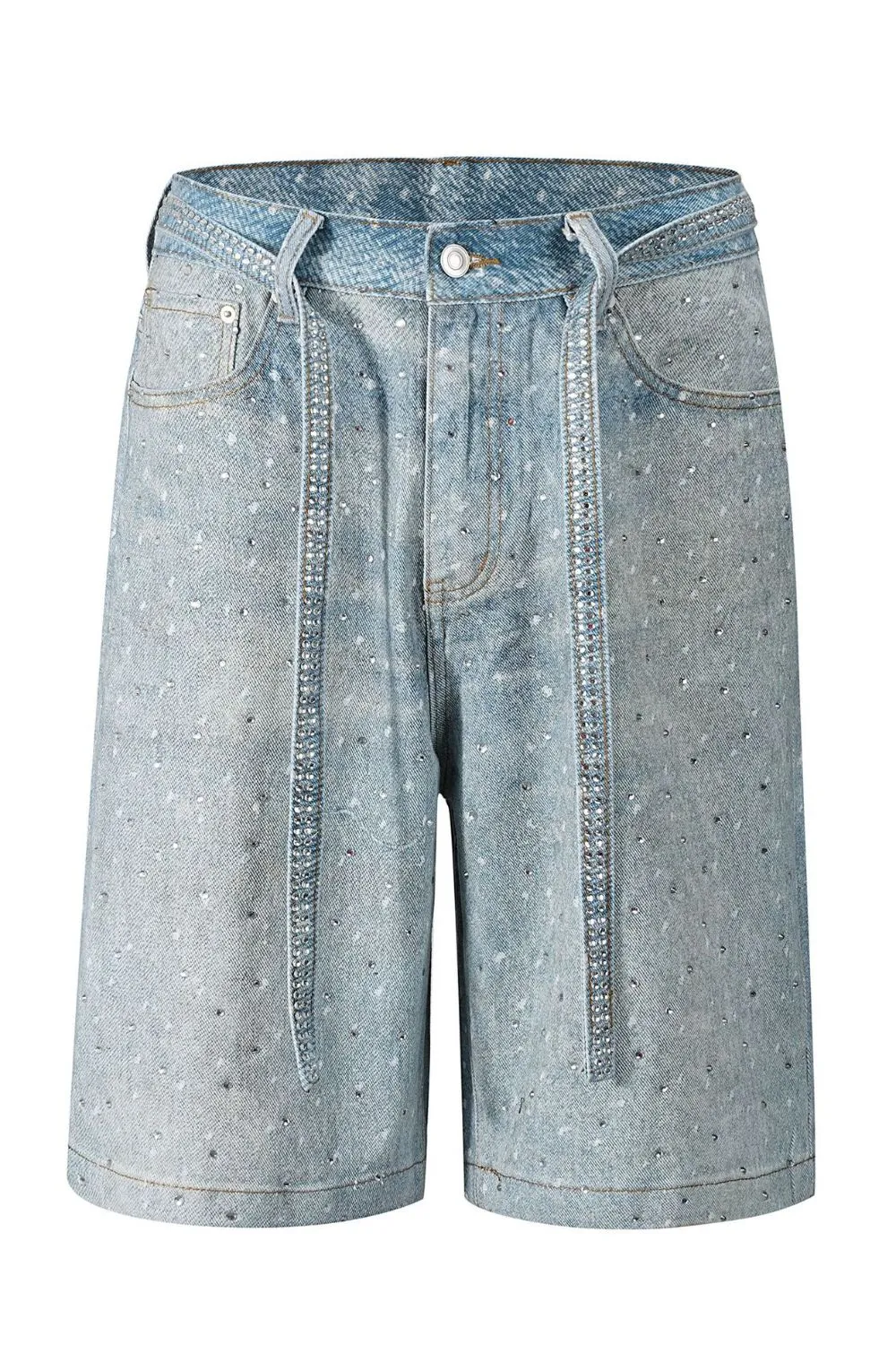 Men's Washed Rhinestone Denim Bermuda Shorts, image 5