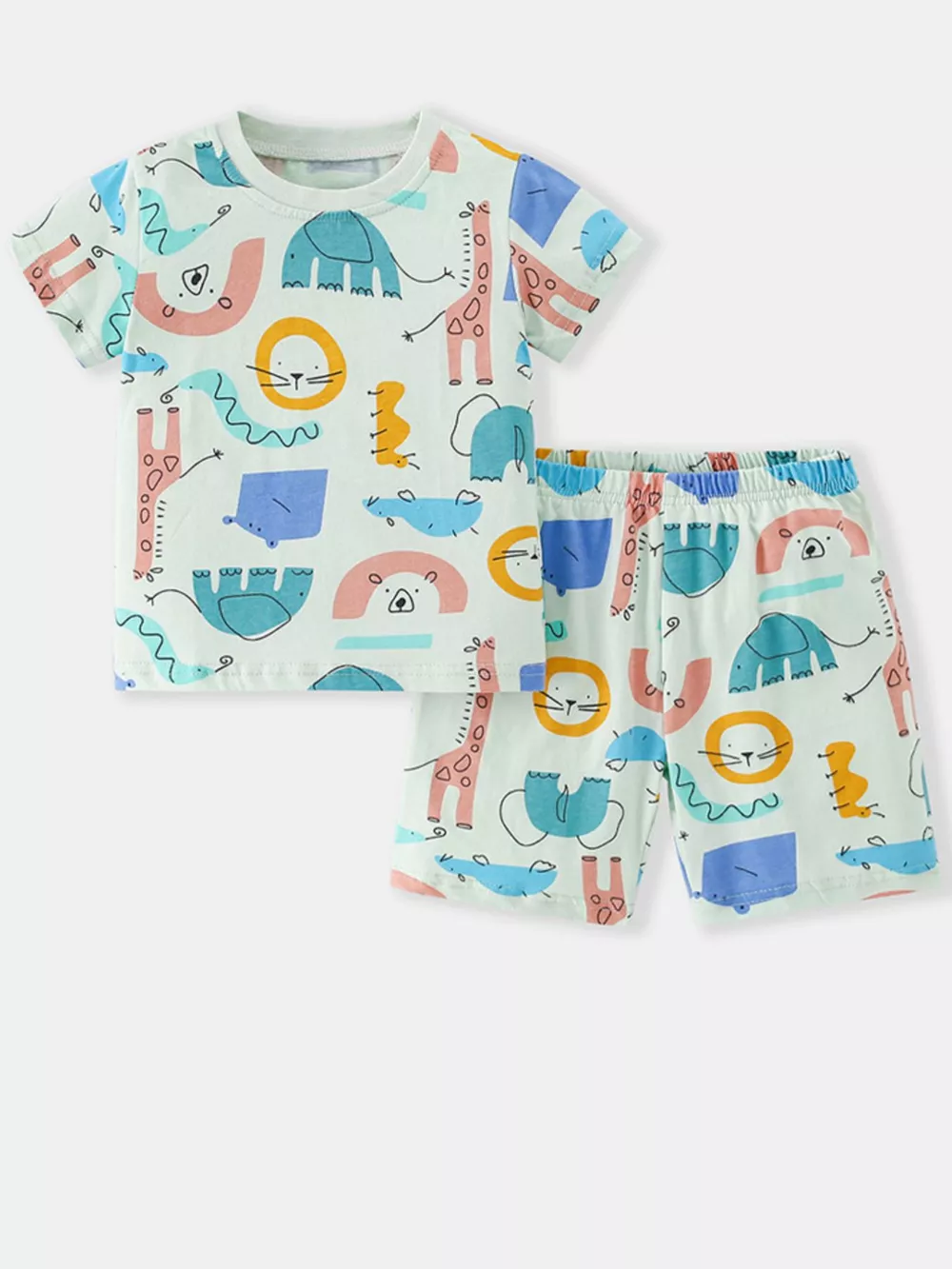 Children's Cute Cartoon Animal Print Top and Shorts Set
