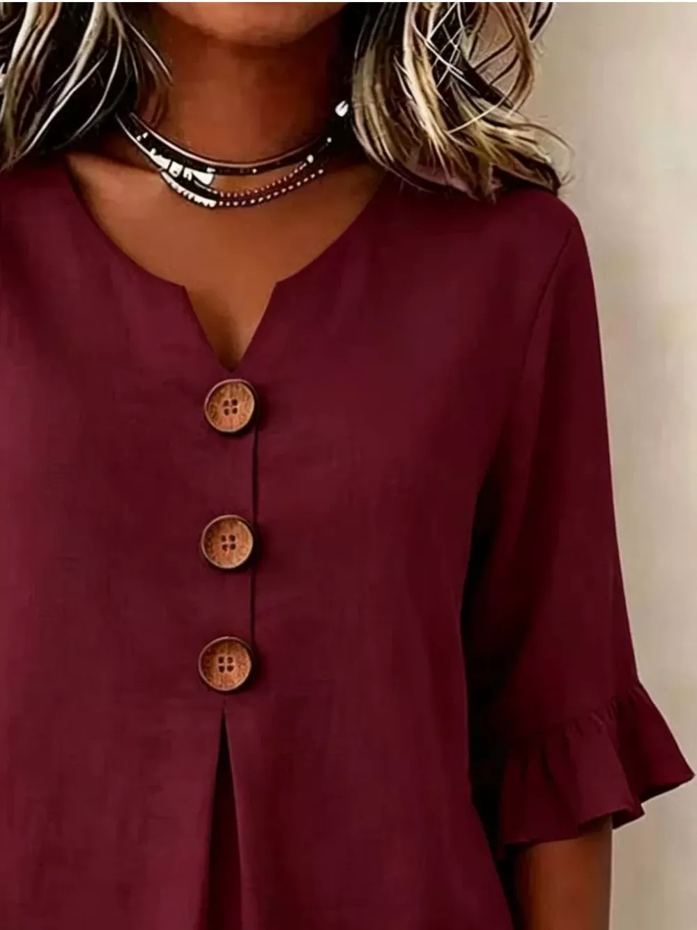 Full Size Casual Ruffle‑Sleeve Decor‑Button Top Plus Size, image 6