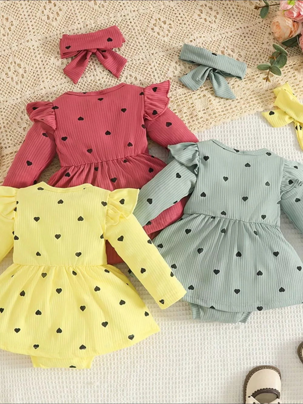 Children's Heart Print Dress & Headband Set, image 2