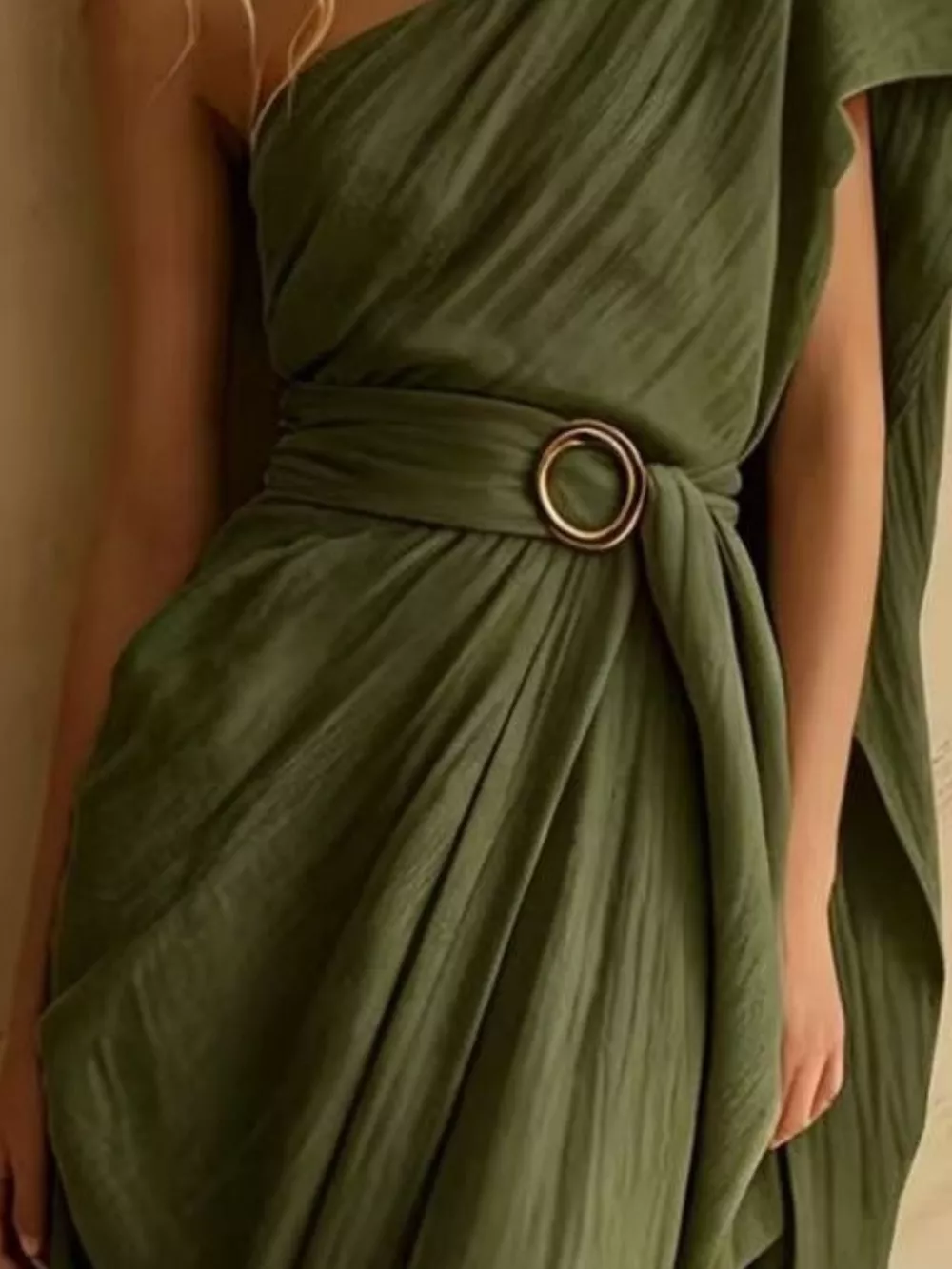 One-Shoulder Draped Maxi Dress with Waist Buckle, image 4