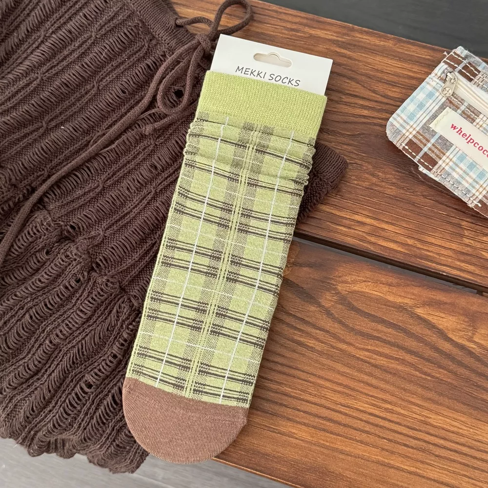 Plaid Mid-Calf Cotton Socks, image 2