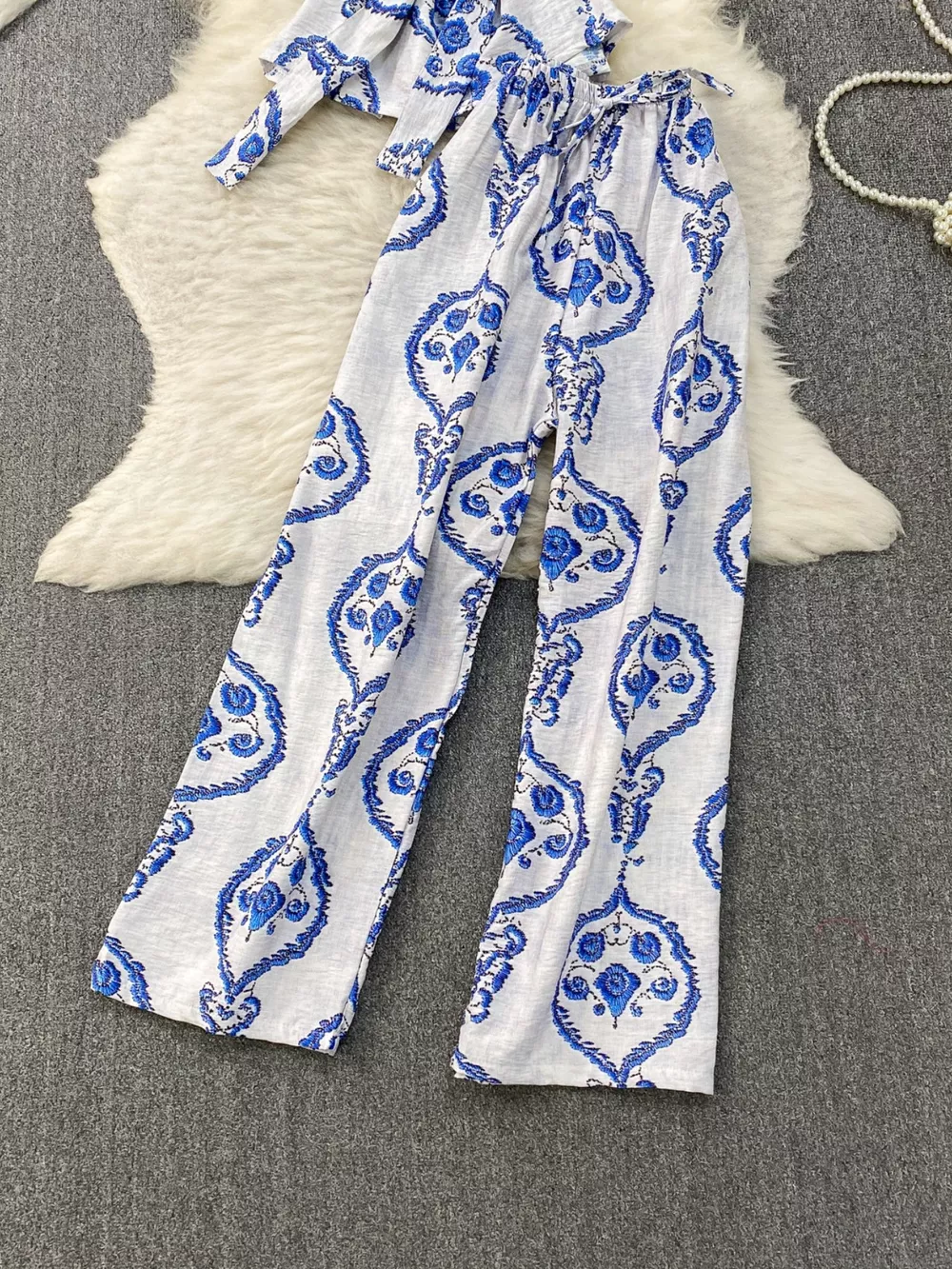 Printed Sleeveless Top and Wide Leg Pants Set, image 6