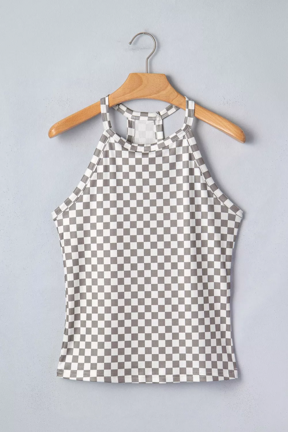 Checkered Print Textured Halter Tank Top, image 7