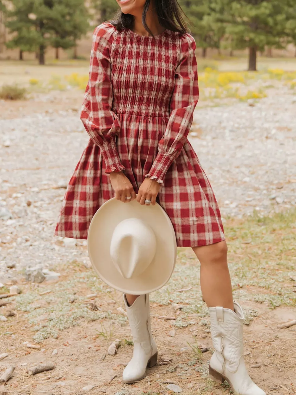Plaid Print Smocked Puff Sleeve Mini Dress, image 12