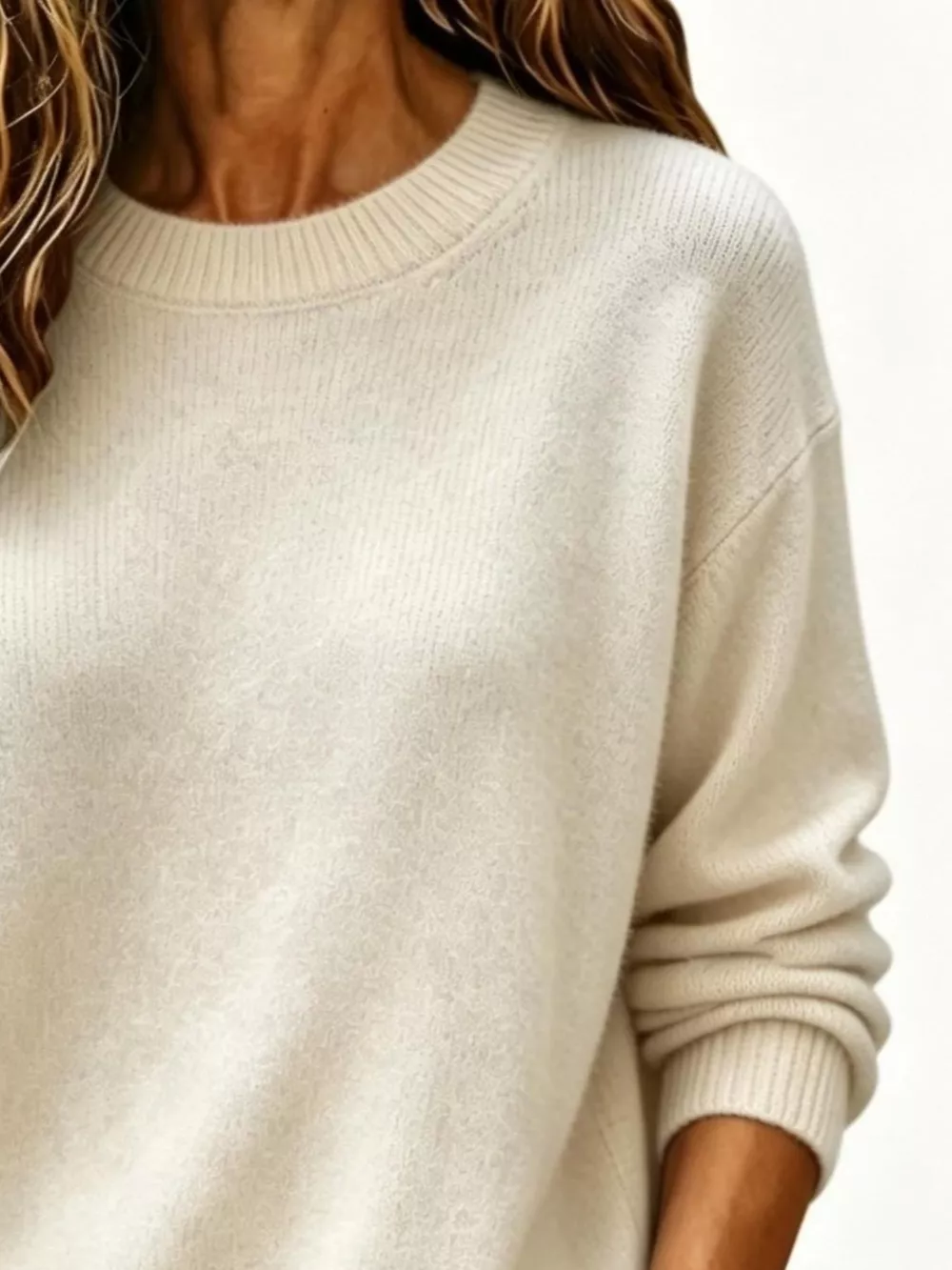 Full Size Round Neck Dropped Shoulder Sweater Plus Size, image 12