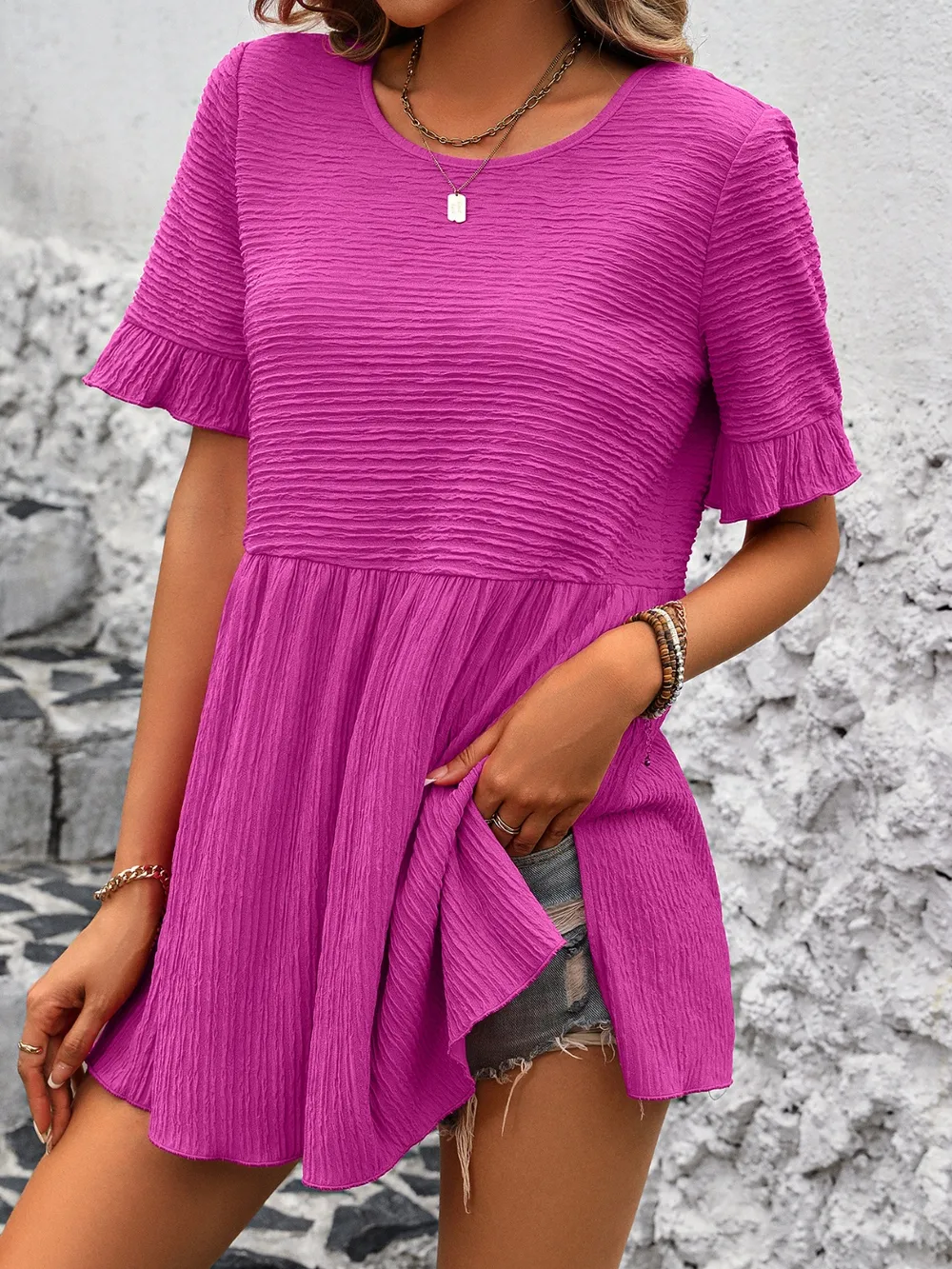 Round Neck Short Sleeve Blouse, image 12