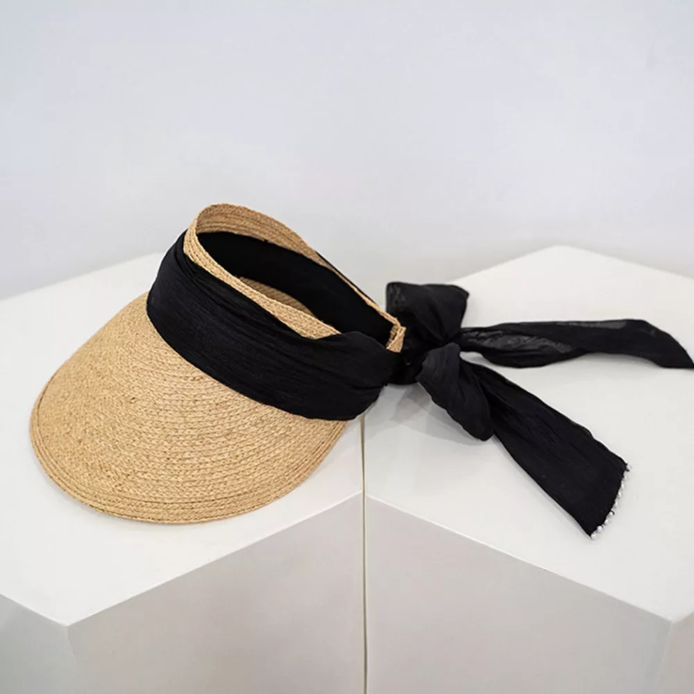 Ribbon-Tie Straw Visor Sun Hat, image 5