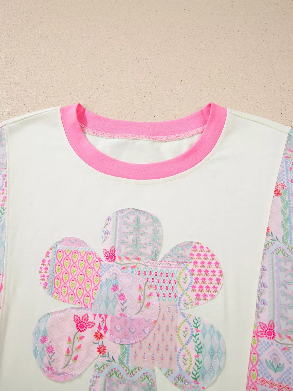 Color Block Floral Patchwork Big Flower Accent Relaxed Top, image 11