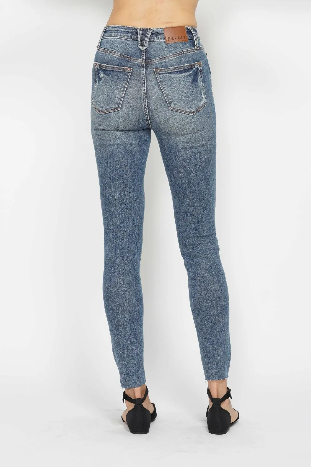 Full Size Tummy Control Vintage Wash Hem Destroy Skinny Jeans, image 8