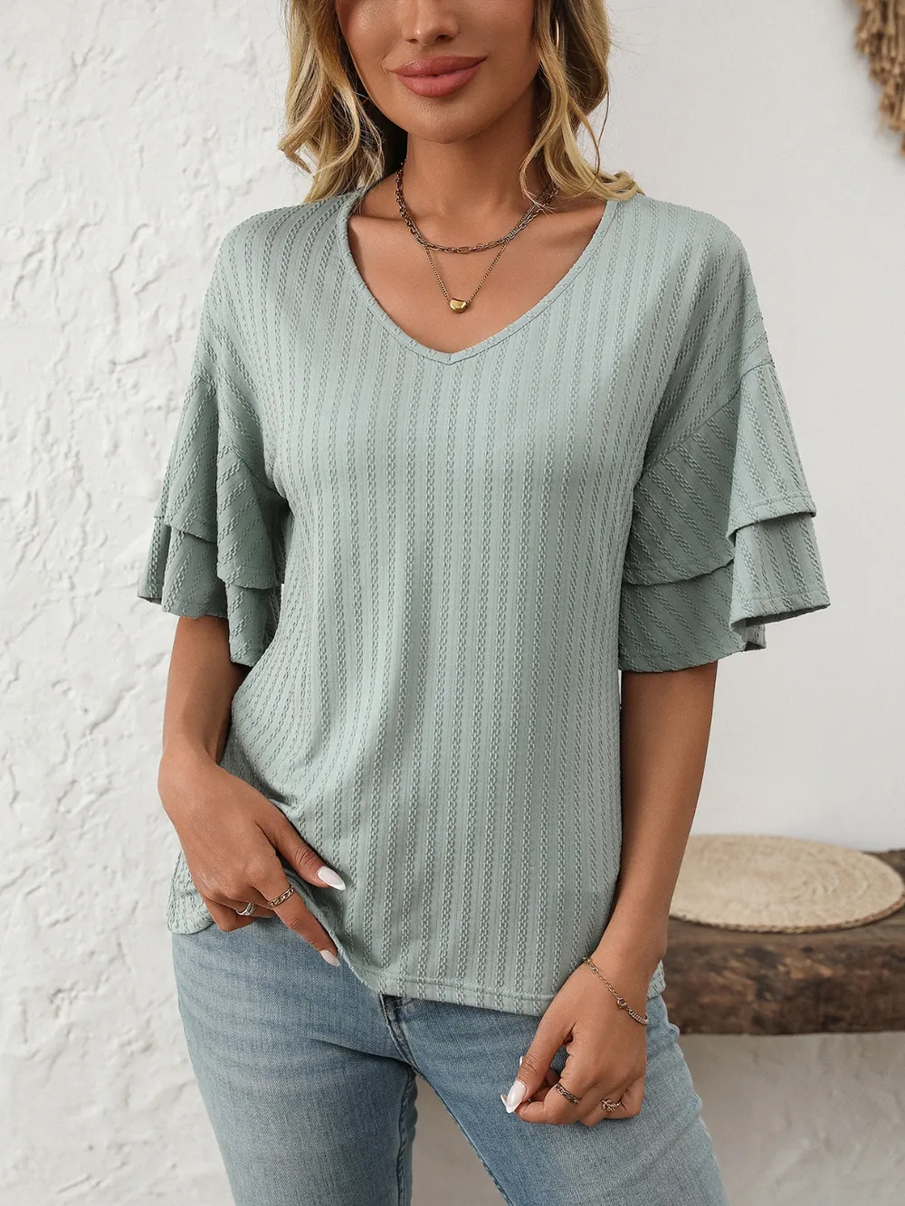 V-Neck Ruffle Half Sleeve Top, image 25