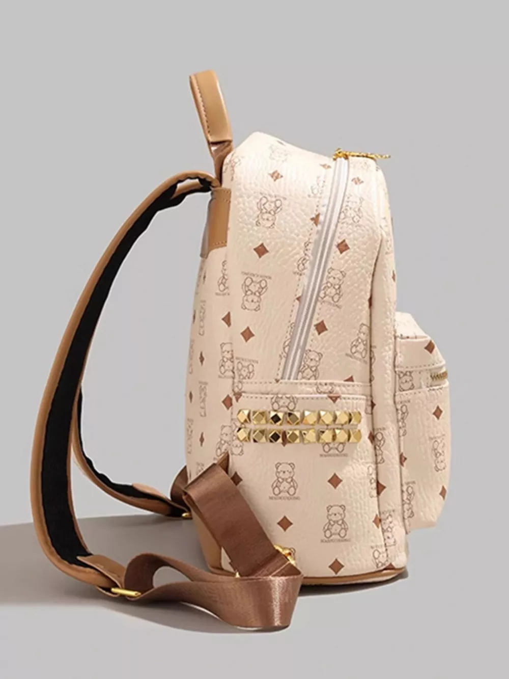 Bear Pattern Leather Backpack Bag, image 4