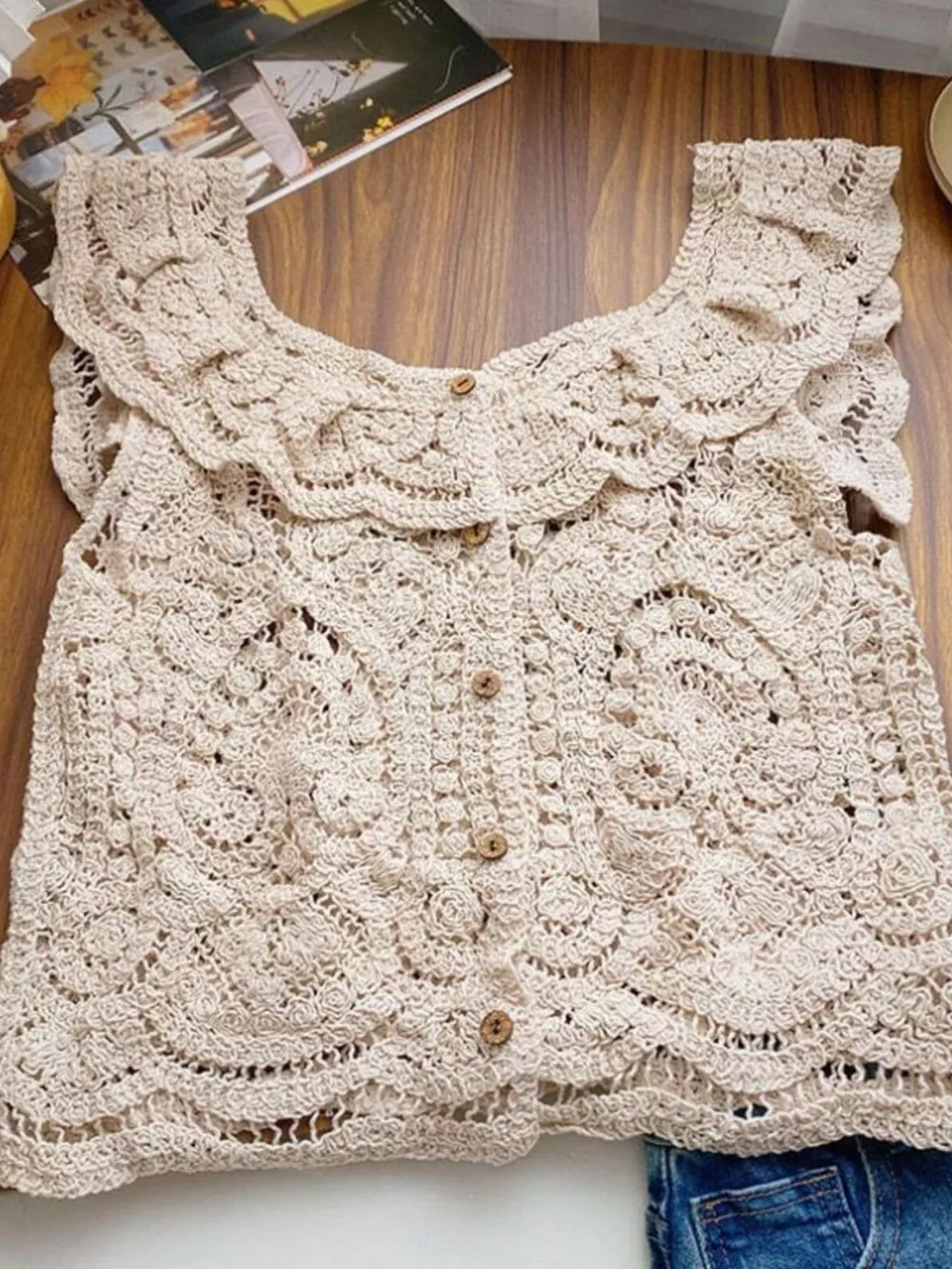 Crochet Lace Button Up Cardigan, image 3